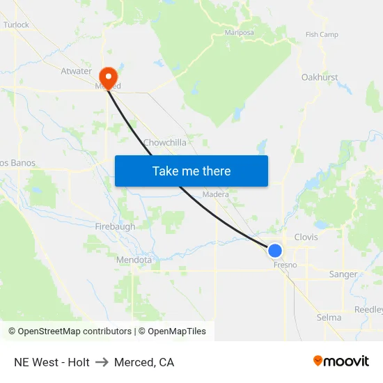 NE West - Holt to Merced, CA map