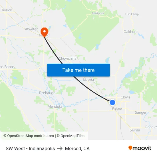 SW West - Indianapolis to Merced, CA map