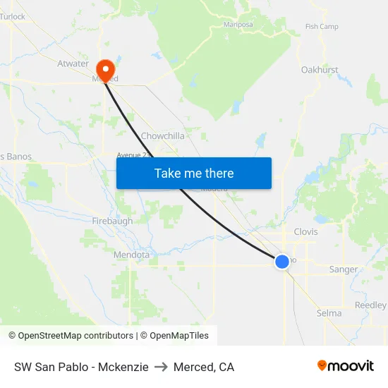 SW San Pablo - Mckenzie to Merced, CA map