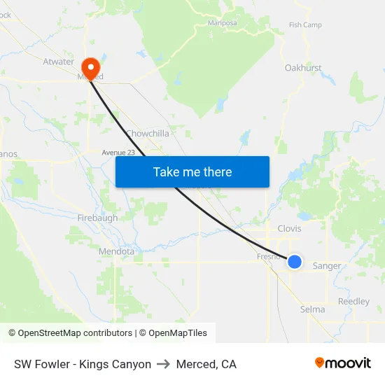 SW Fowler - Kings Canyon to Merced, CA map