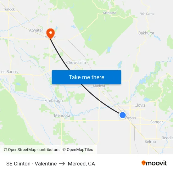 SE Clinton - Valentine to Merced, CA map