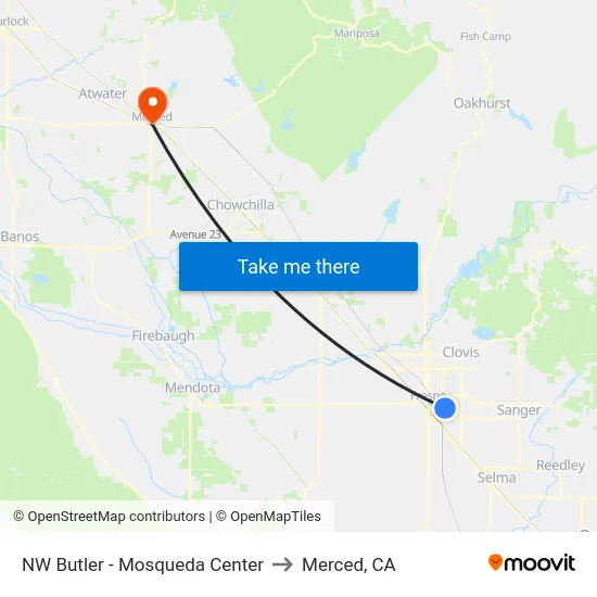 NW Butler - Mosqueda Center to Merced, CA map