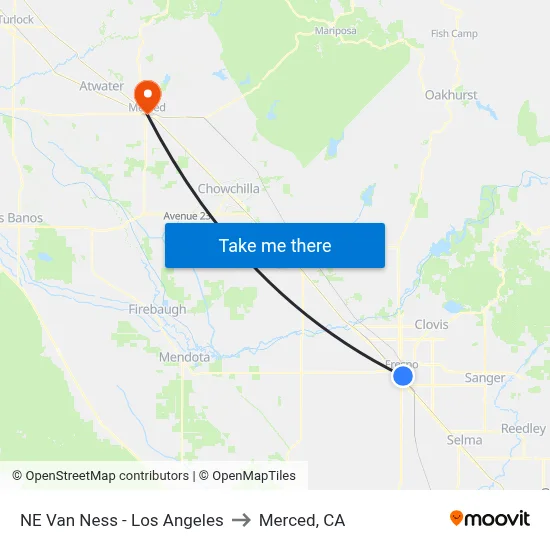 NE Van Ness - Los Angeles to Merced, CA map