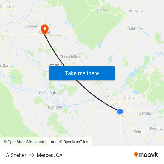 A Shelter to Merced, CA map
