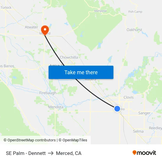 SE Palm - Dennett to Merced, CA map