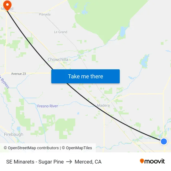 SE Minarets - Sugar Pine to Merced, CA map