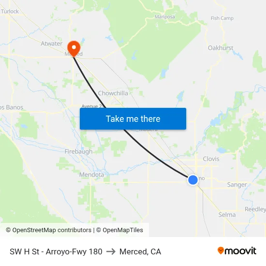 SW H St - Arroyo-Fwy 180 to Merced, CA map