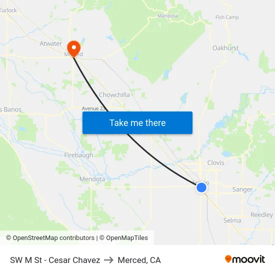 SW M St - Cesar Chavez to Merced, CA map