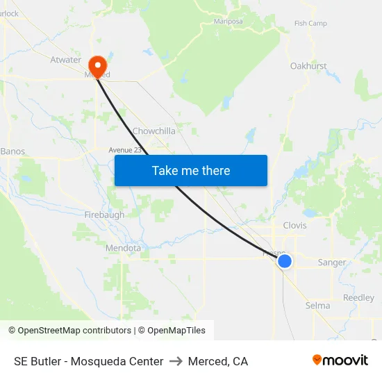 SE Butler - Mosqueda Center to Merced, CA map