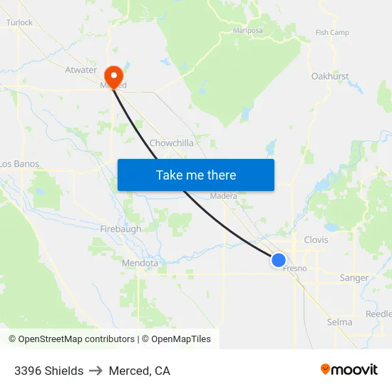 3396 Shields to Merced, CA map