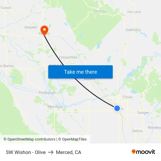 SW Wishon - Olive to Merced, CA map