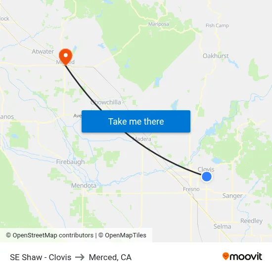 SE Shaw - Clovis to Merced, CA map