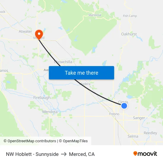 NW Hoblett - Sunnyside to Merced, CA map