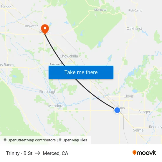 Trinity - B St to Merced, CA map