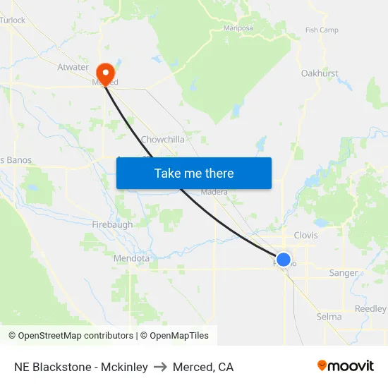 NE Blackstone - Mckinley to Merced, CA map