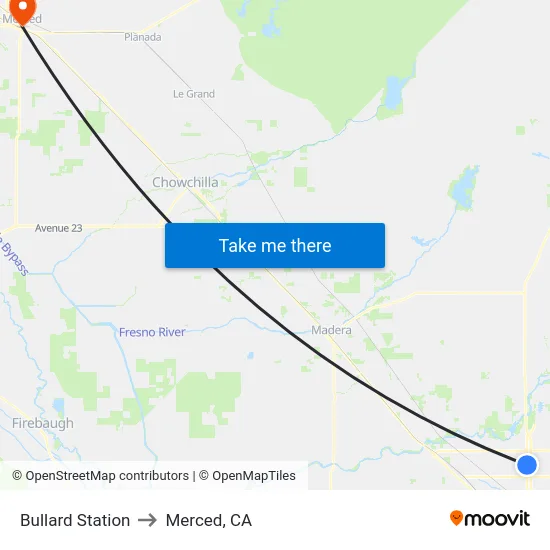 Bullard Station to Merced, CA map