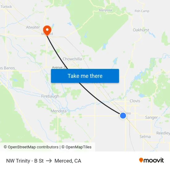 NW Trinity - B St to Merced, CA map