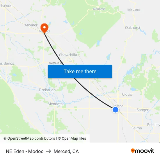 NE Eden - Modoc to Merced, CA map