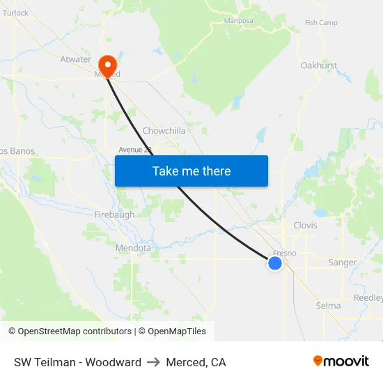 SW Teilman - Woodward to Merced, CA map