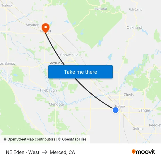 NE Eden - West to Merced, CA map