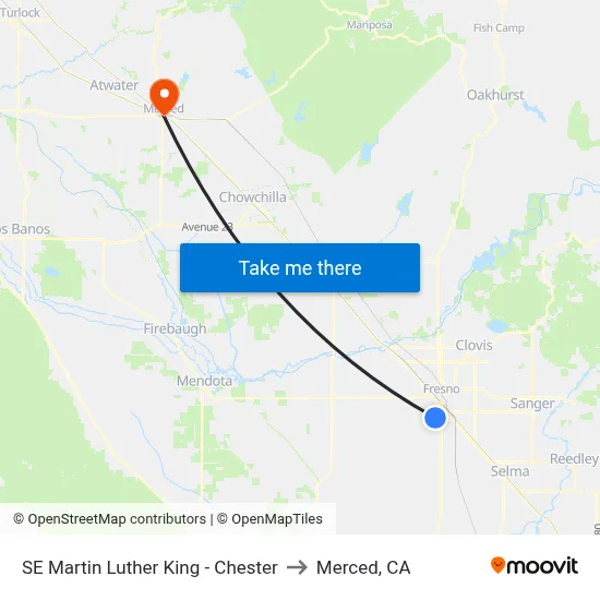 SE Martin Luther King - Chester to Merced, CA map