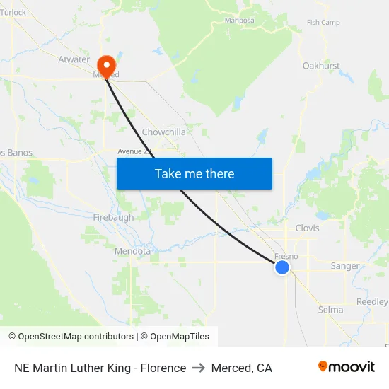 NE Martin Luther King - Florence to Merced, CA map