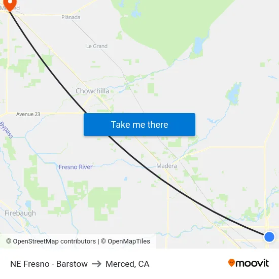 NE Fresno - Barstow to Merced, CA map