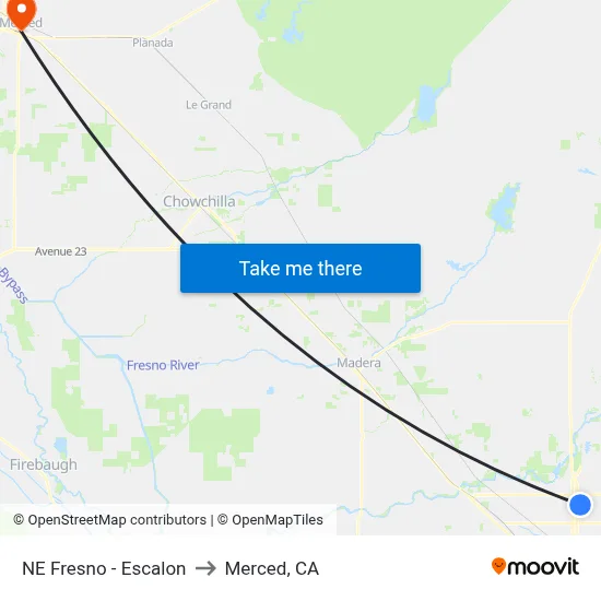 NE Fresno - Escalon to Merced, CA map