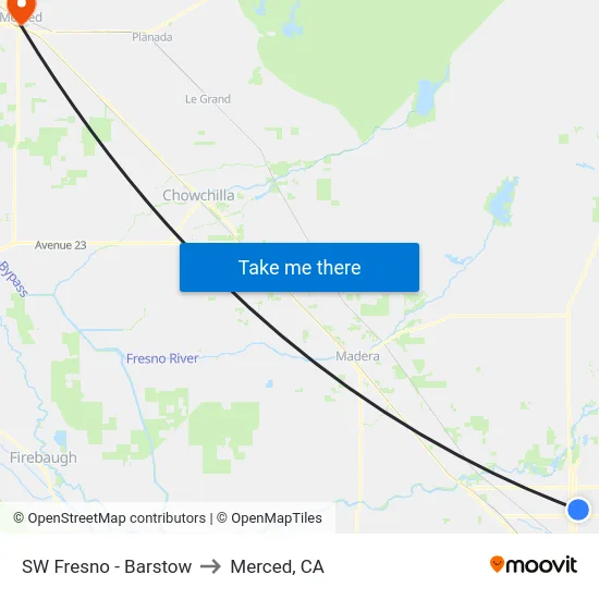 SW Fresno - Barstow to Merced, CA map