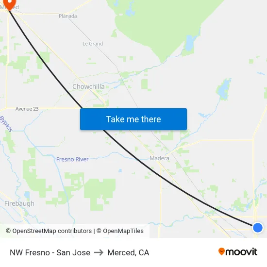 NW Fresno - San Jose to Merced, CA map