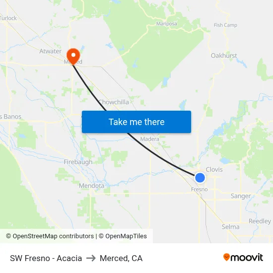 SW Fresno - Acacia to Merced, CA map