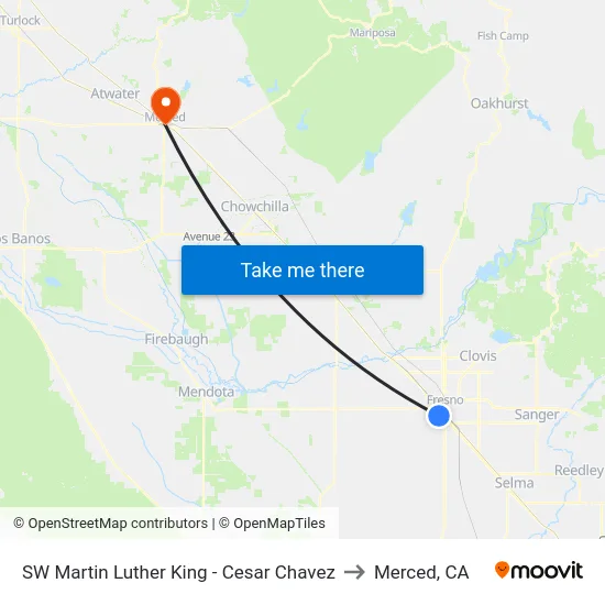 SW Martin Luther King - Cesar Chavez to Merced, CA map