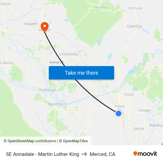 SE Annadale - Martin Luther King to Merced, CA map