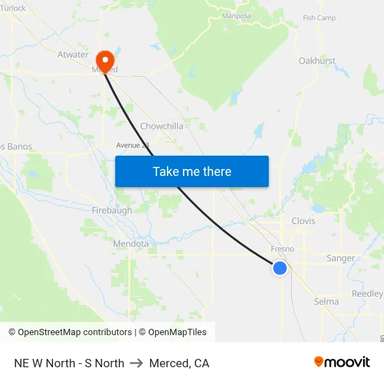 NE W North - S North to Merced, CA map