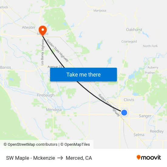 SW Maple - Mckenzie to Merced, CA map