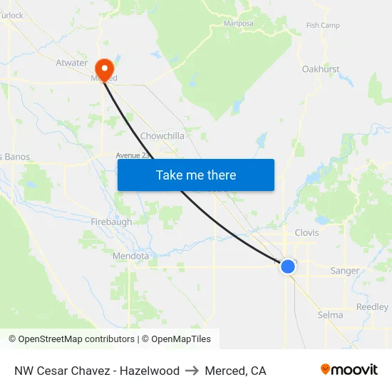 NW Cesar Chavez - Hazelwood to Merced, CA map