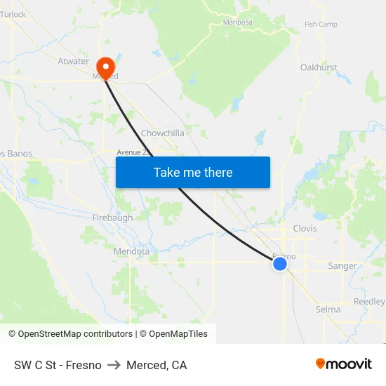 SW C St - Fresno to Merced, CA map