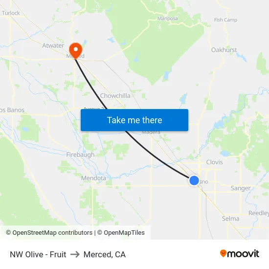 NW Olive - Fruit to Merced, CA map