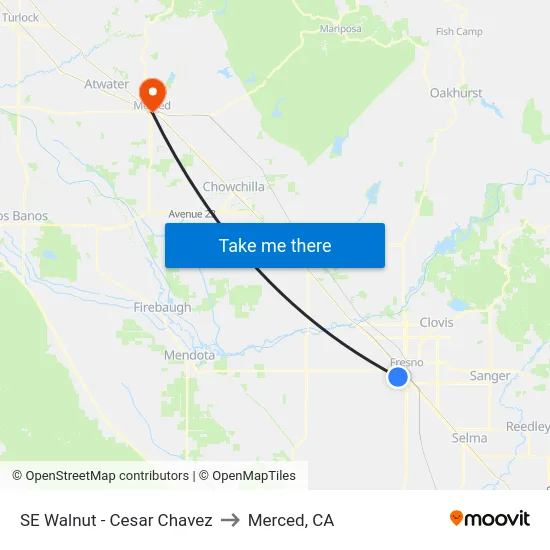 SE Walnut - Cesar Chavez to Merced, CA map
