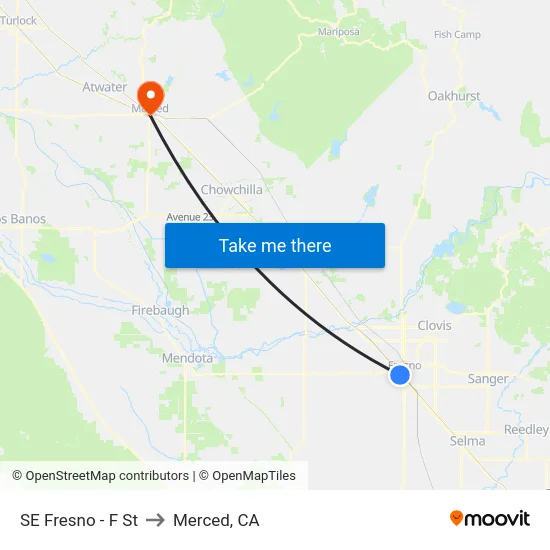 SE Fresno - F St to Merced, CA map