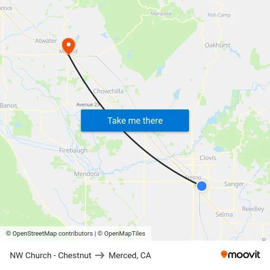 NW Church - Chestnut to Merced, CA map