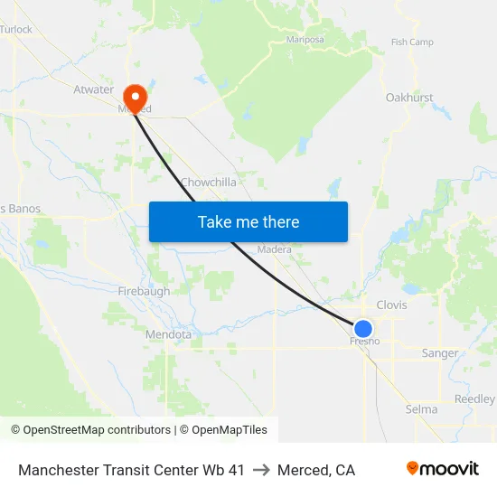 Manchester Transit Center Wb 41 to Merced, CA map