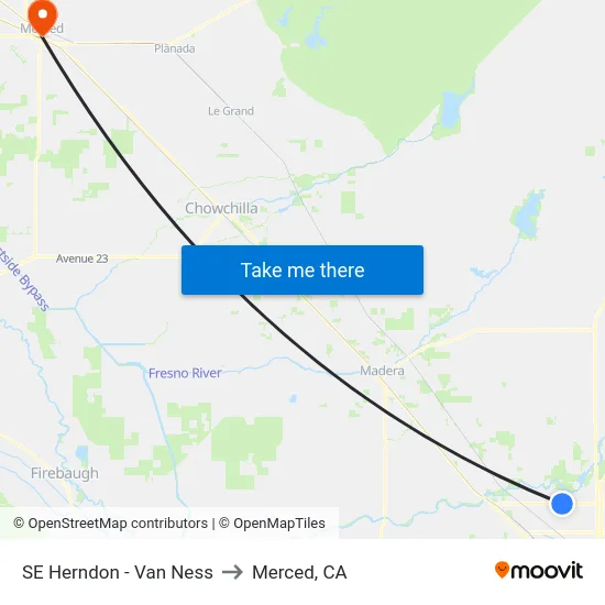 SE Herndon - Van Ness to Merced, CA map