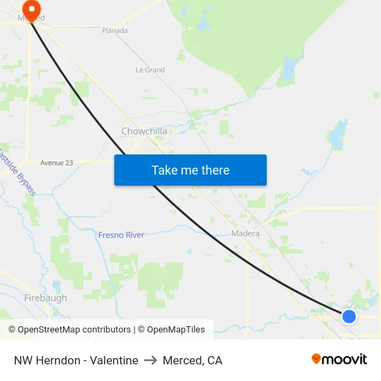 NW Herndon - Valentine to Merced, CA map