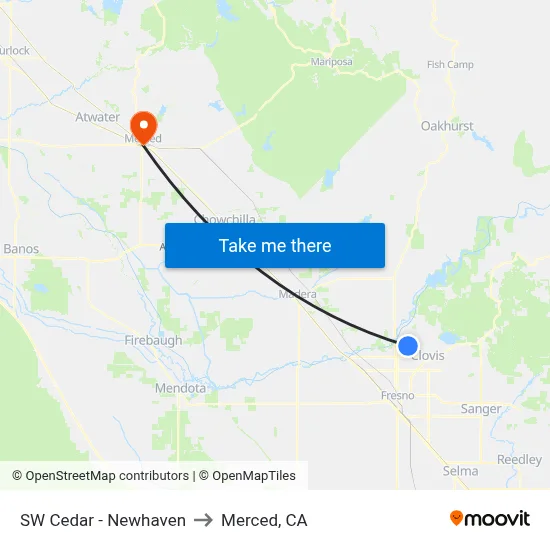 SW Cedar - Newhaven to Merced, CA map
