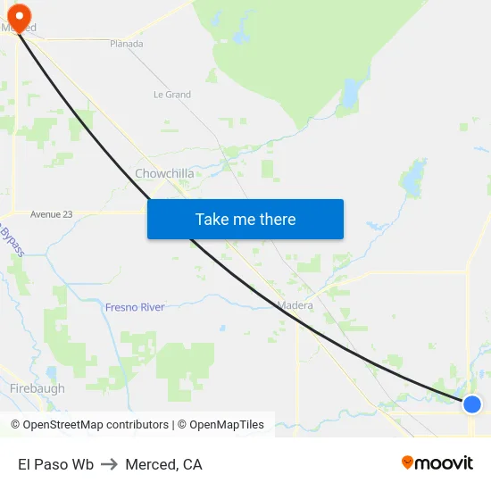 El Paso Wb to Merced, CA map