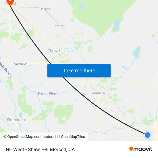 NE West - Shaw to Merced, CA map