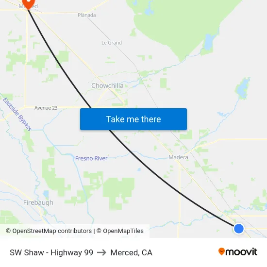 SW Shaw - Highway 99 to Merced, CA map
