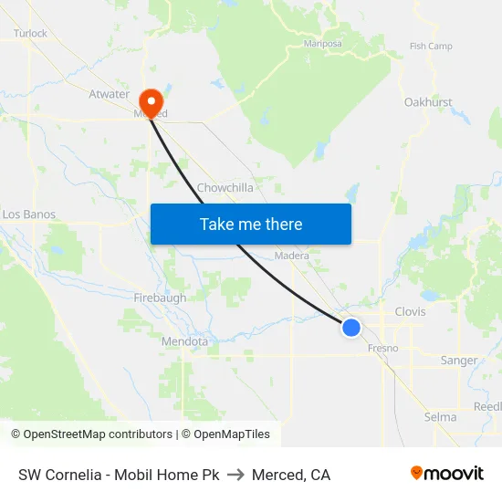 SW Cornelia - Mobil Home Pk to Merced, CA map