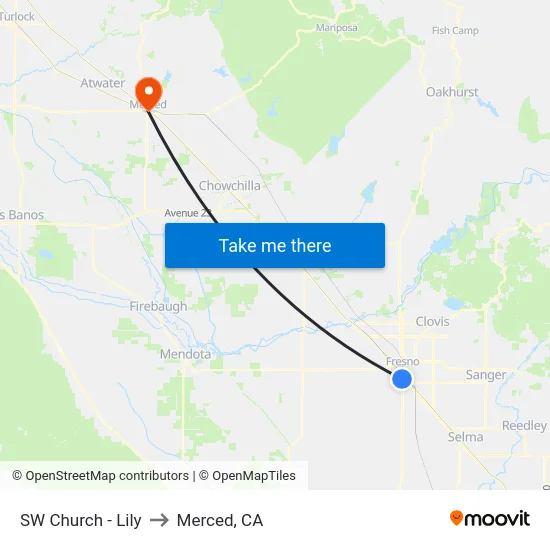 SW Church - Lily to Merced, CA map